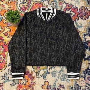Fabletics Black Floral Mesh Bomber Jacket